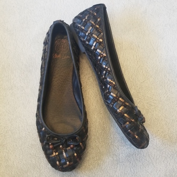 Elliott Lucca Shoes - Elliott Lucca Black Bronze Metallic Woven Flat 8.5